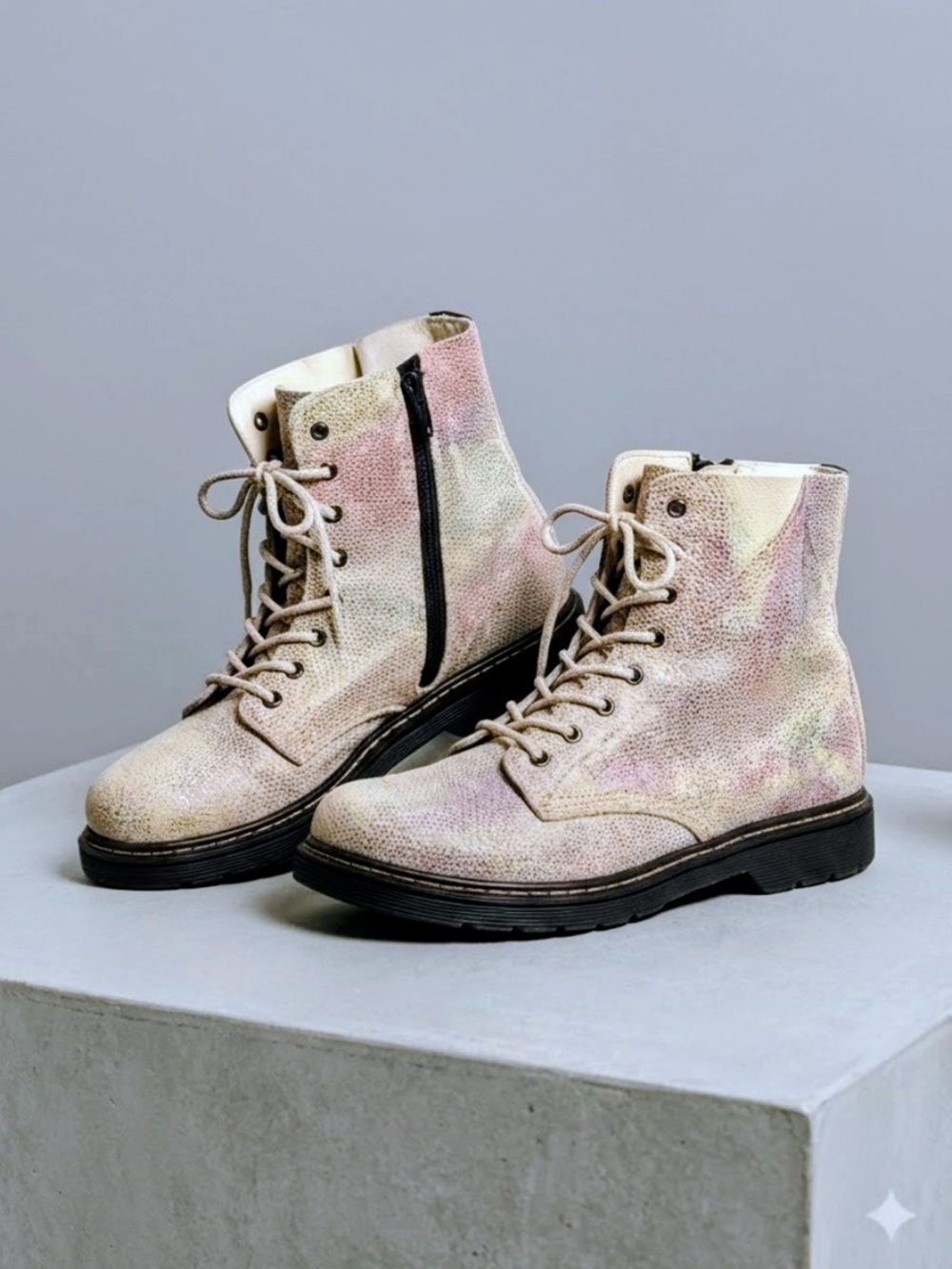 Dr. Martens 1460 Pascal Iridescent Suede / Rainbow Foil combat boots.